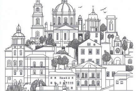 European Cityscape Line Art Sketch A, an Abstract Photo by Pixeness