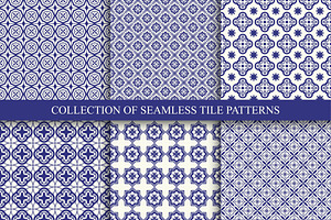 Blue tile seamless ornament patterns
