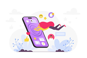 Girl pulled smartphone social media, a Technology Illustration by Lemberg Vector
