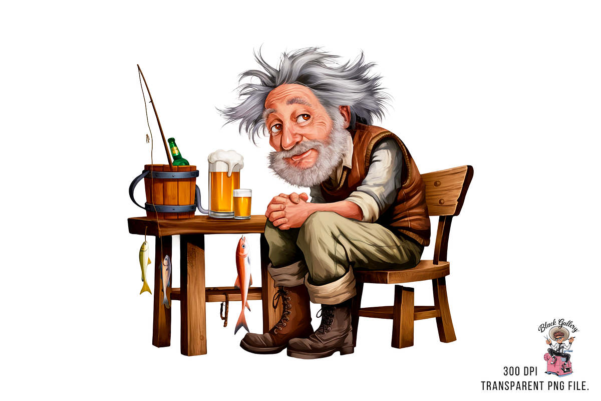 Quirky Old Fisherman Clipart PNG, a Graphic by Clipart Bloom (Photo 2 of 13)