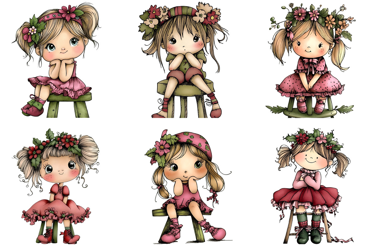 Cute Girl Sitting on Stool Clipart, an Illustration by DreamArtGraphic (Photo 3 of 5)
