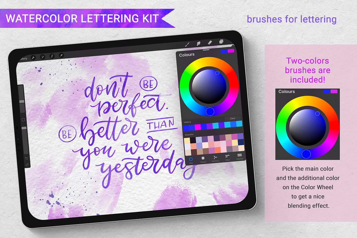 Watercolor Lettering kit - Procreate, a Brush Add-On by Gray Cat Graphics (Photo 4 of 9)