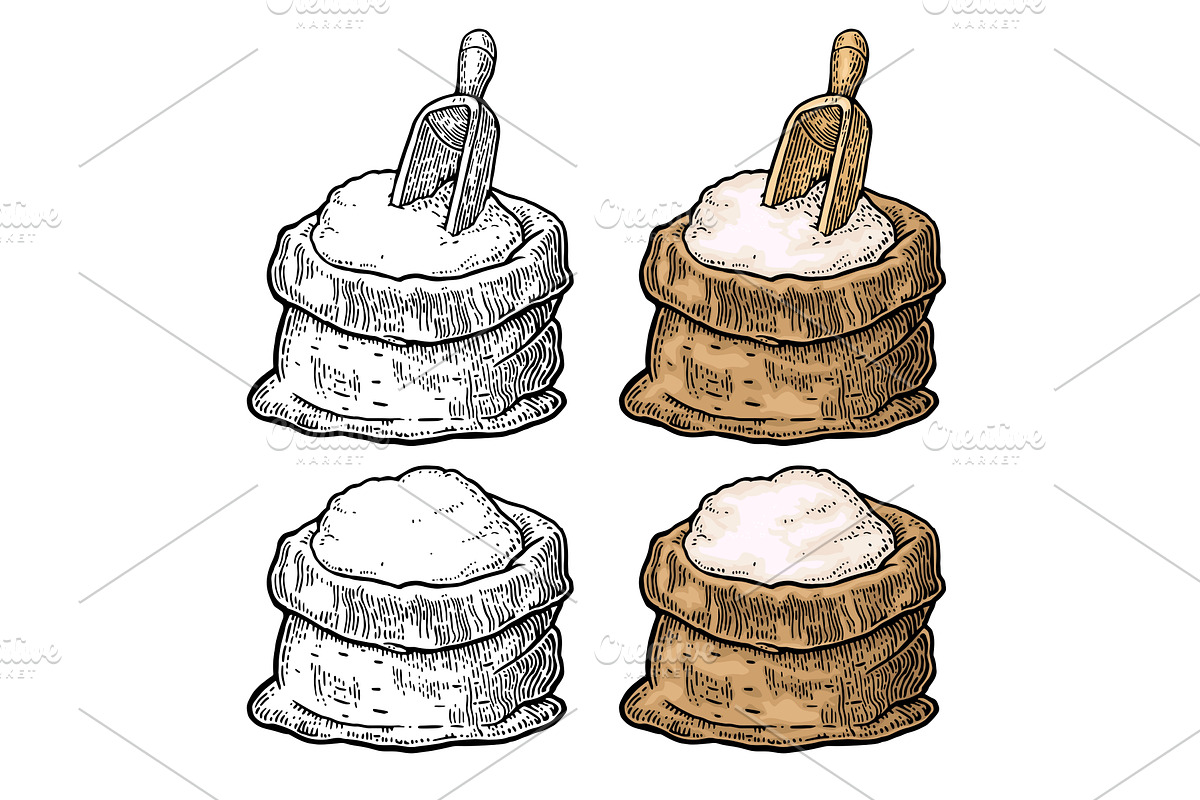 Sack with whole flour with wooden, an Object Illustration by MoreVector