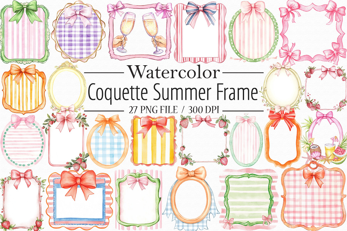 Coquette Summer Frame Clipart Bundle, an Illustration by Libby Wishes (Photo 1 of 6)
