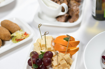 Sliced fruit and cheese on a p containing cheese, food, and fruit, a Food & Drink Photo by oleghz