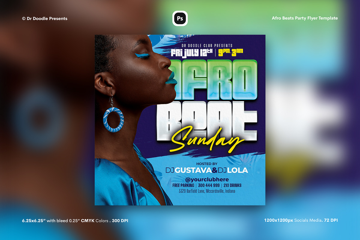 Afro Beats Flyer & Social Media, a Flyer Template by iDoodle Studio