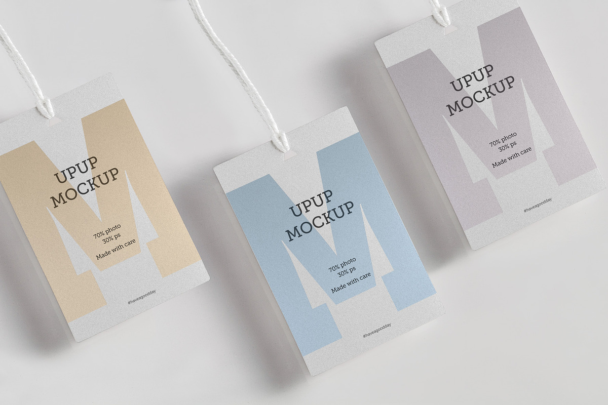 Clothes label tag blank white mockup, an Advertising Mockup by Olha Klein (Photo 1 of 3)