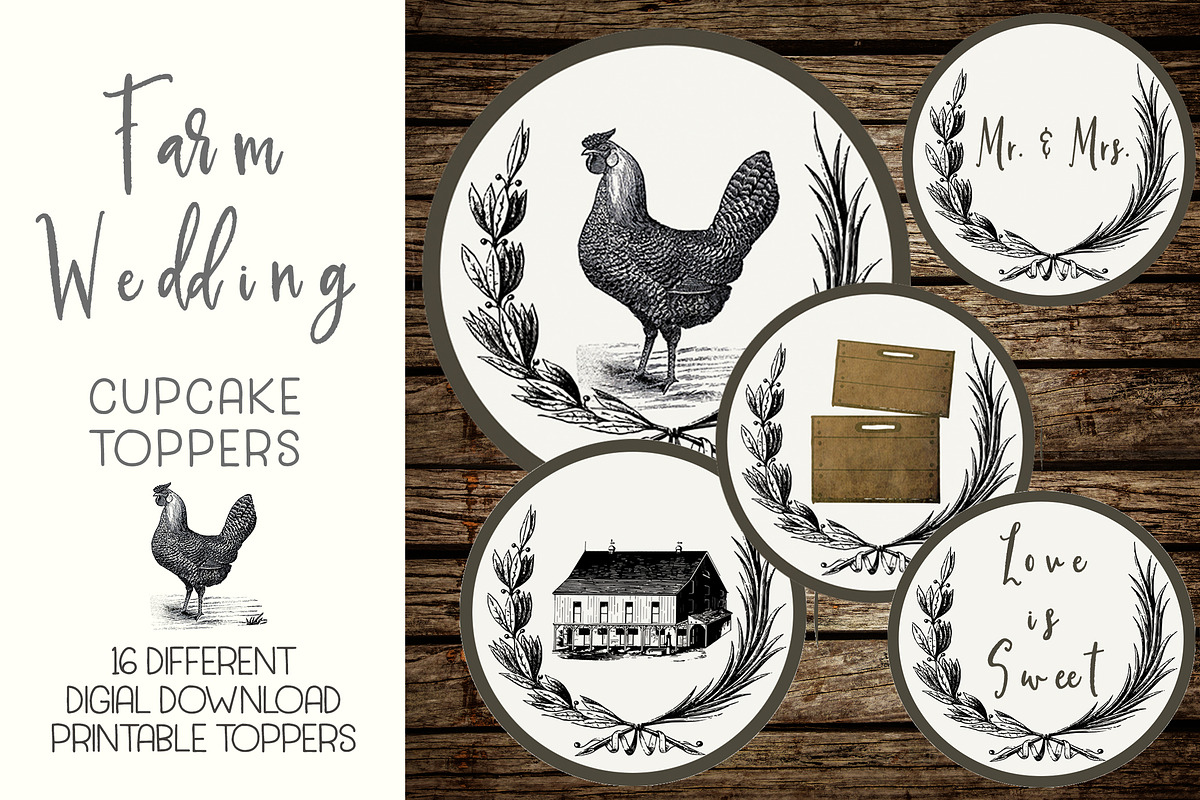 Rustic Farm Wedding Cupcake Toppers, an Object Graphic by Le Paper Cafe (Photo 1 of 3)