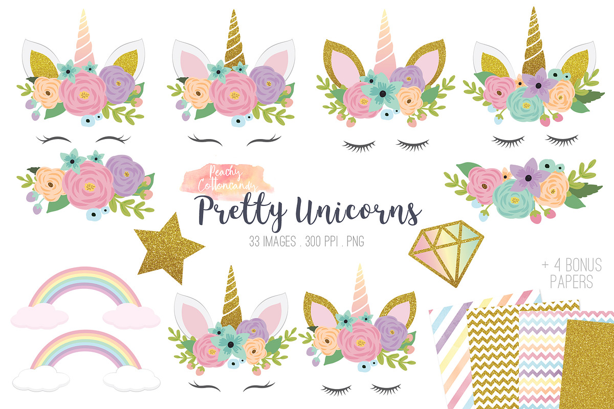 Pretty Unicorn Clipart, an Illustration by Peachycottoncandy (Photo 1 of 2)