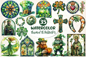 Stained Glass St Patrick's Clipart, an Illustration by Dream Creation