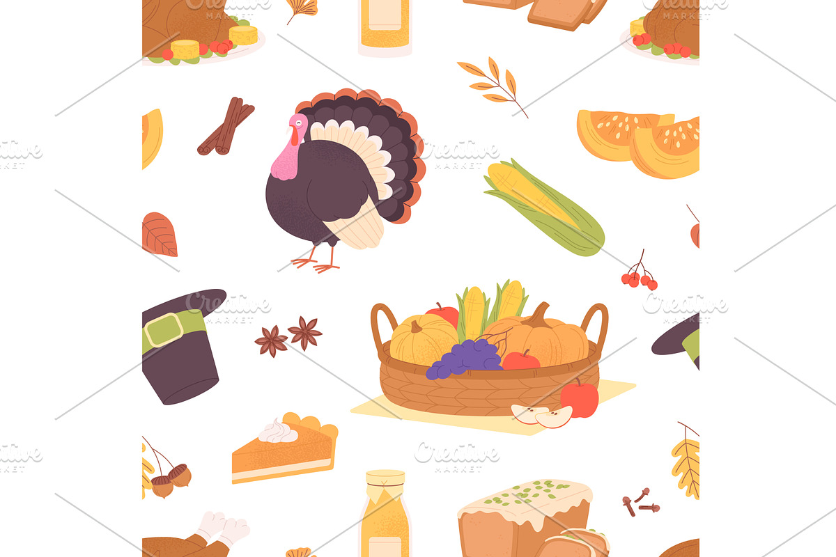 Thanksgiving day seamless pattern, an Illustration by LadadikArt