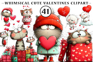 watercolor cute valentines kittens c, an Illustration by CreationArt