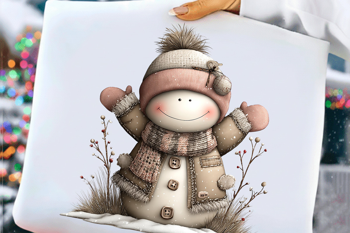 Whimsical Patchwork Snowman Clipart, an Illustration by Craft Nest (Photo 3 of 9)