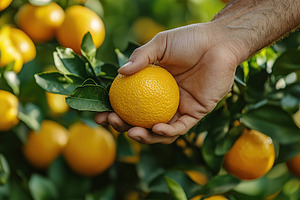 Farmer hand picking orange fruit in the garden, a Food & Drink Photo by AlyaAnd