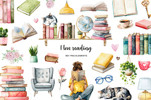Watercolor book lover clipart, an Education Illustration by Art and Funny