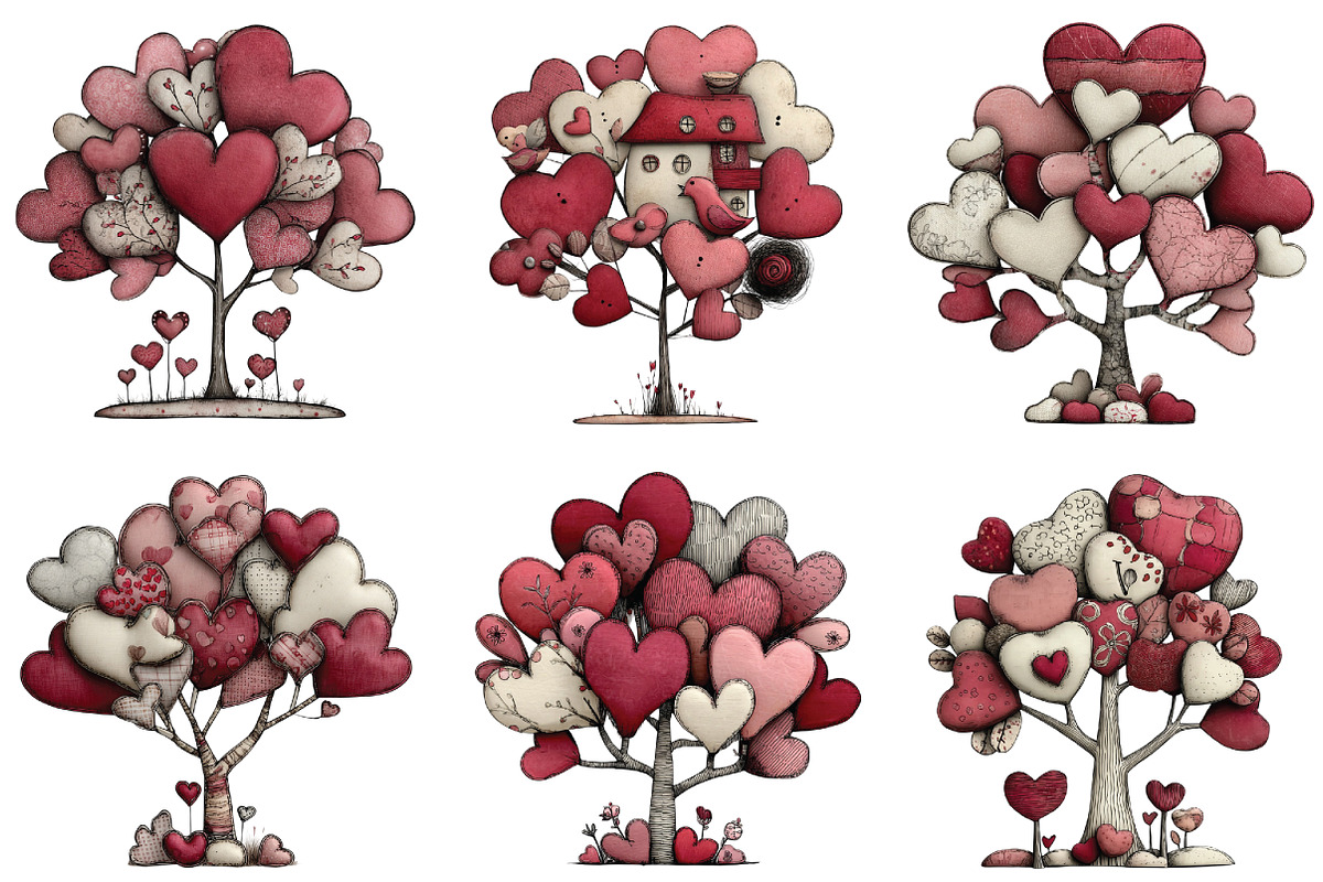 Quirky Valentine Day Tree Clipart, an Illustration by CraftArtStudio (Photo 3 of 6)