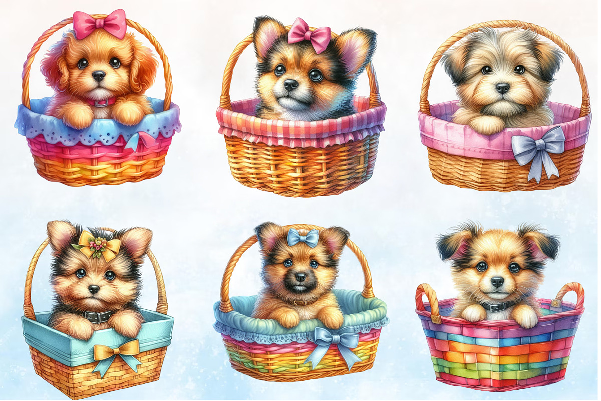 Watercolor Puppy Dog With Basket Cl, a Seasonal Illustration by Rose Art (Photo 2 of 3)