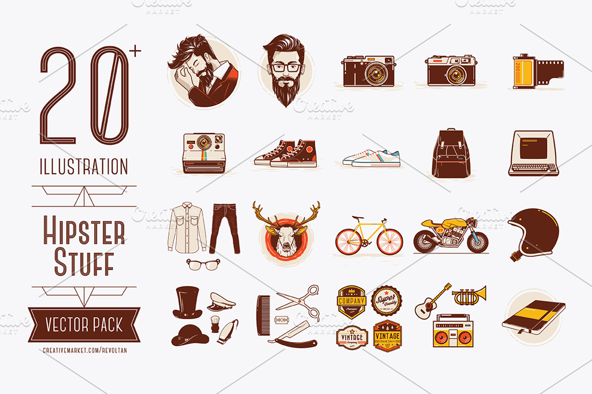 Hipster Stuff - Vector Pack, an Illustration by Revoltan Studios (Photo 2 of 2)