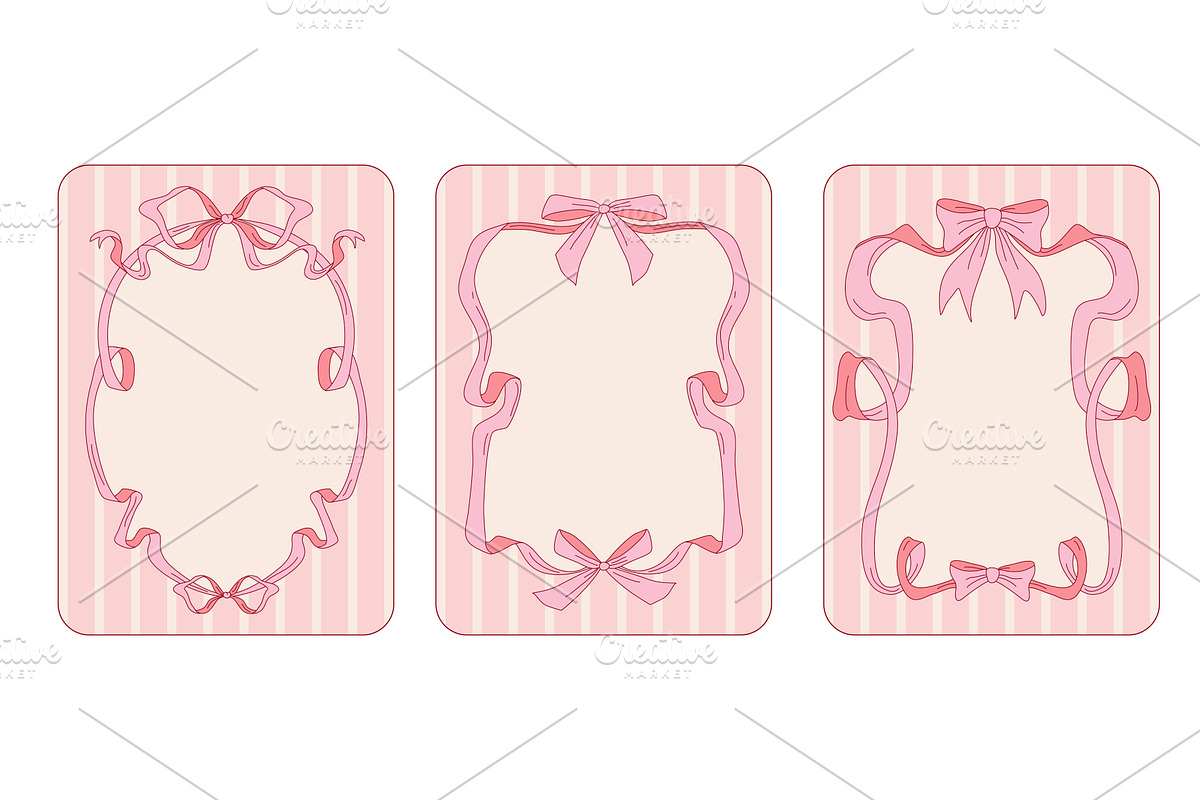 Whimsical pink ribbon frames with, an Illustration by art PVP - market