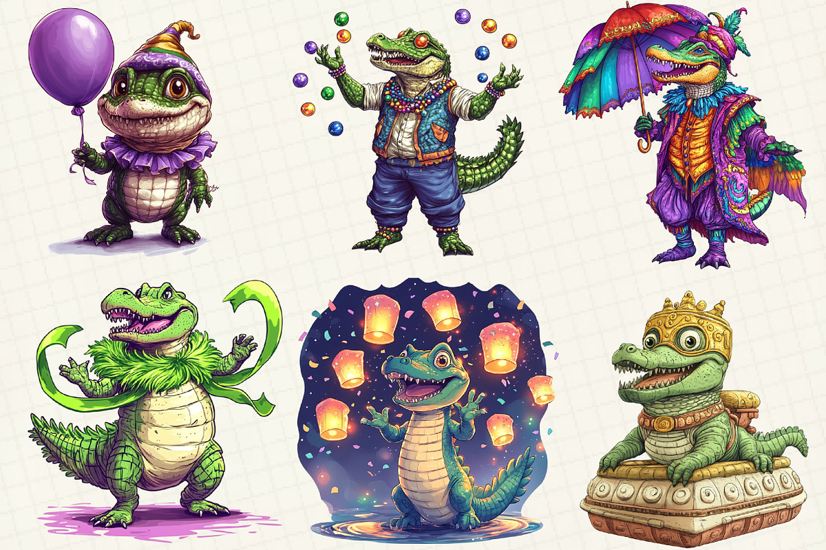Mardi Gras Crocodile Clipart, an Illustration by OK Design (Photo 2 of 5)