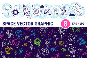 Kid Space Patterns Vector Set