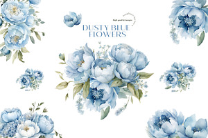 Elegant Dusty Blue Flowers Clipart