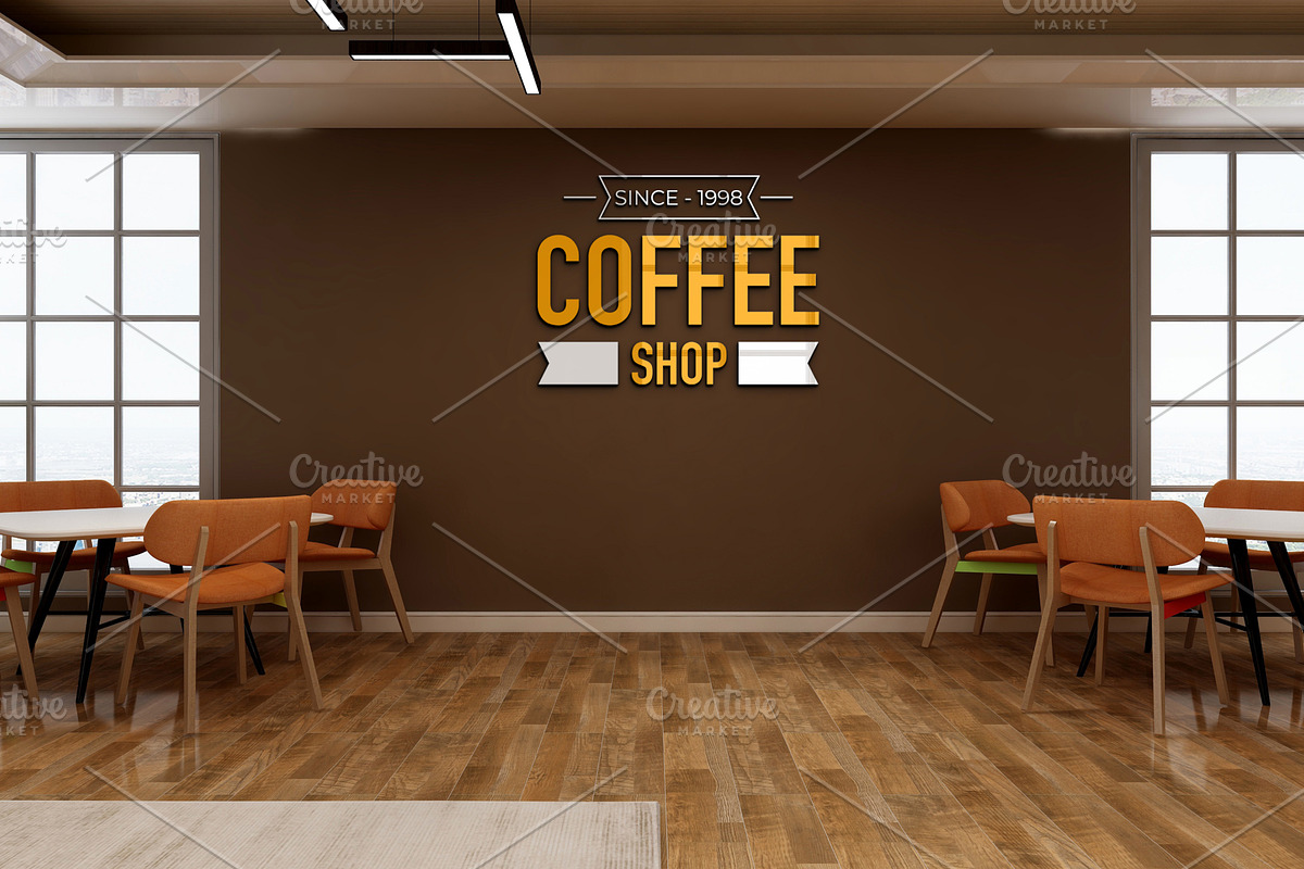 Cafe & Office Scene Wall Logo Mockup, an Advertising Mockup by Ayy (Photo 4 of 18)