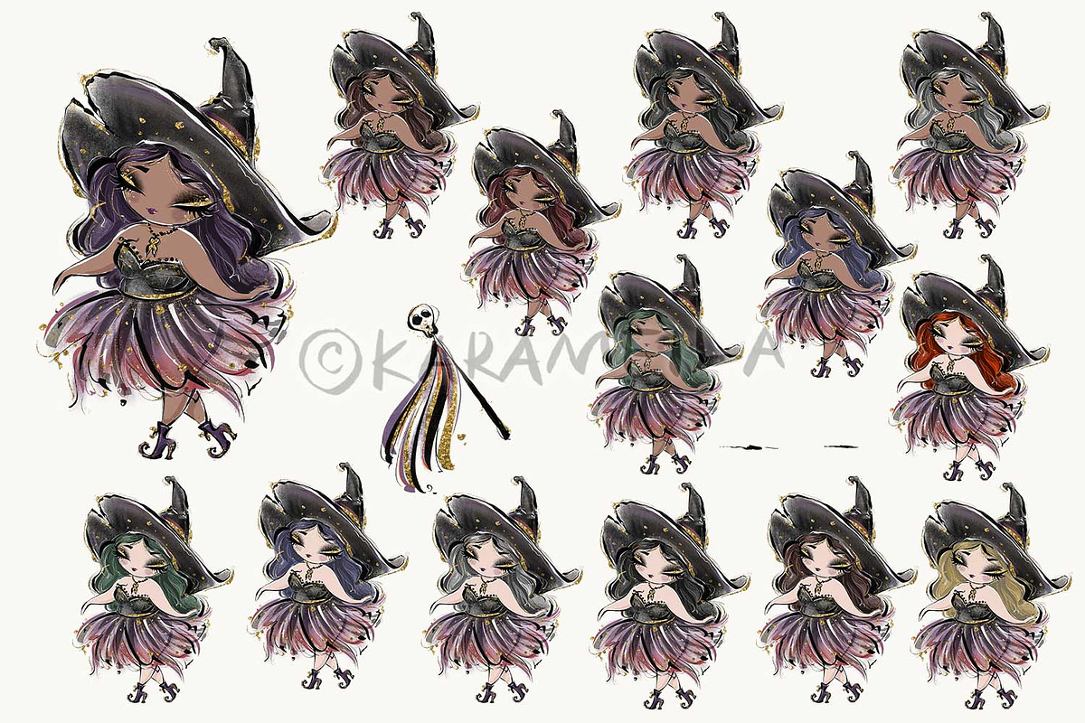Halloween Witches Characters Clipart, a Seasonal Illustration by KaramfilaS (Photo 4 of 10)