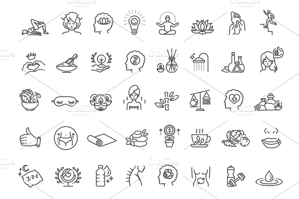 Wellness and Healthy Line Icons Set, an Outline Icon by Tettygreen (Photo 2 of 3)