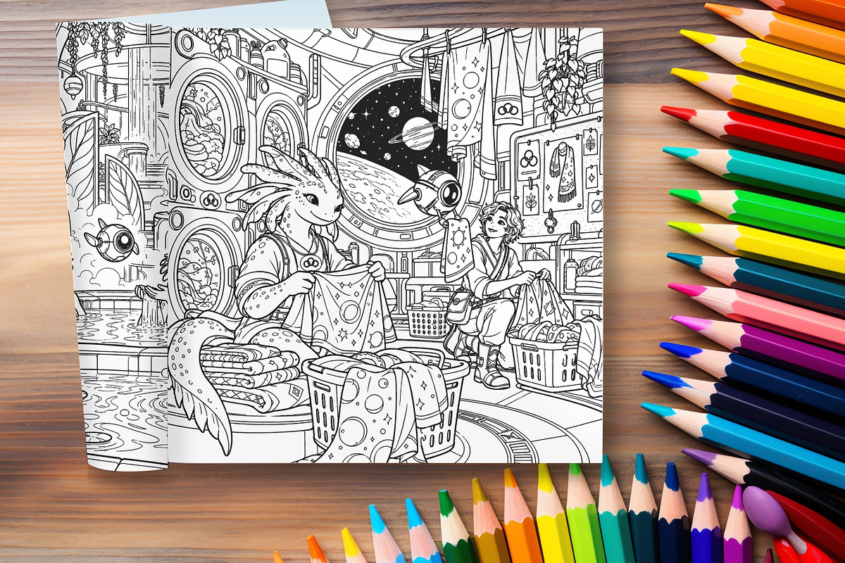 Cozy Sci-Fi Adult Coloring Pages, a Brochure Template by LA Design (Photo 10 of 10)