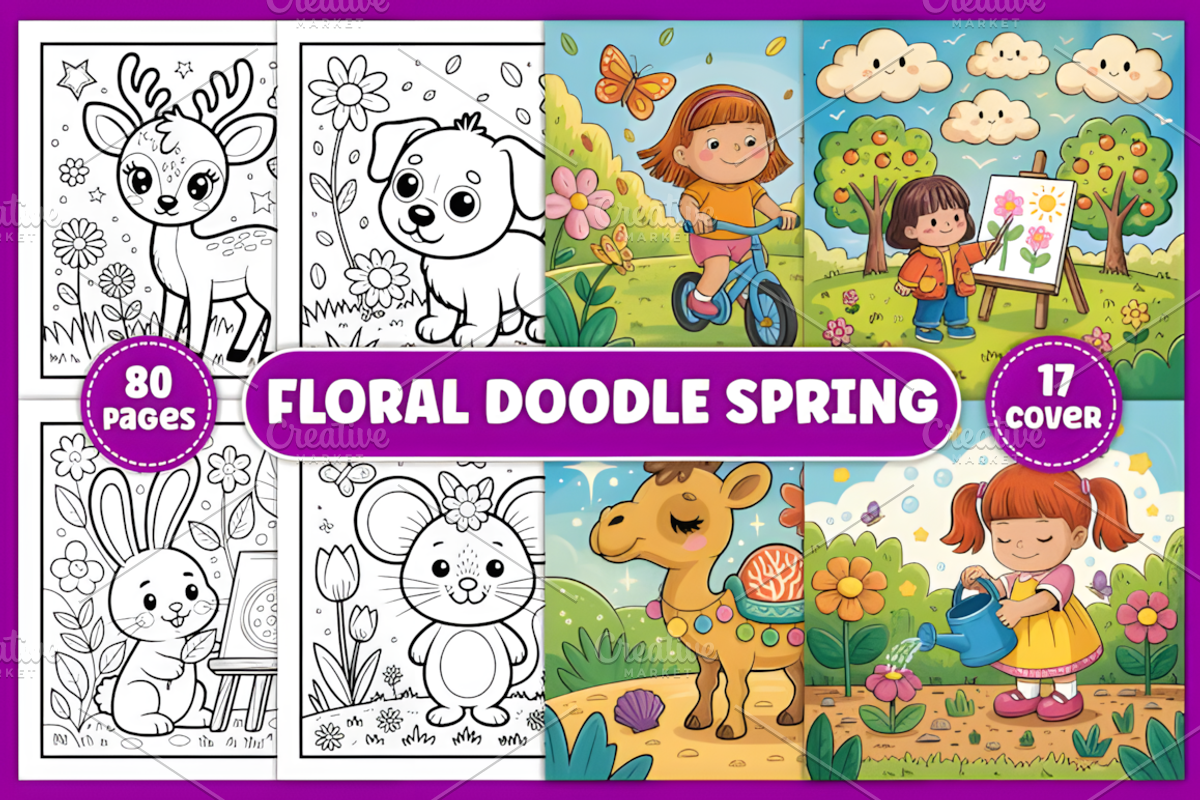 Floral Doodle Spring Coloring Pages, a Decorative Illustration by Coco Bloom (Photo 1 of 5)