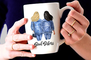 Best Friends Girls In Jeans Clipart