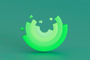 Green Circular 3D Chart with Floating Cubes on Teal Background, a Business Photo by RF Images