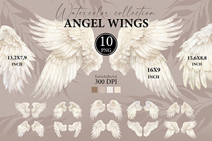 Watercolor White Angel Wings png set