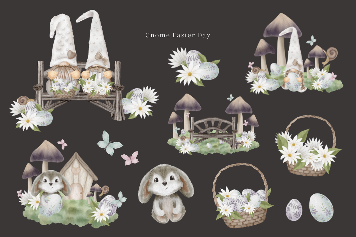 Gnome Easter & Mushroom Watercolor, an Illustration by Balada Digital Art (Photo 3 of 11)