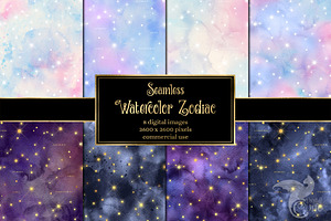 Watercolor Zodiac Digital Paper, a Texture Graphic by Digital Curio