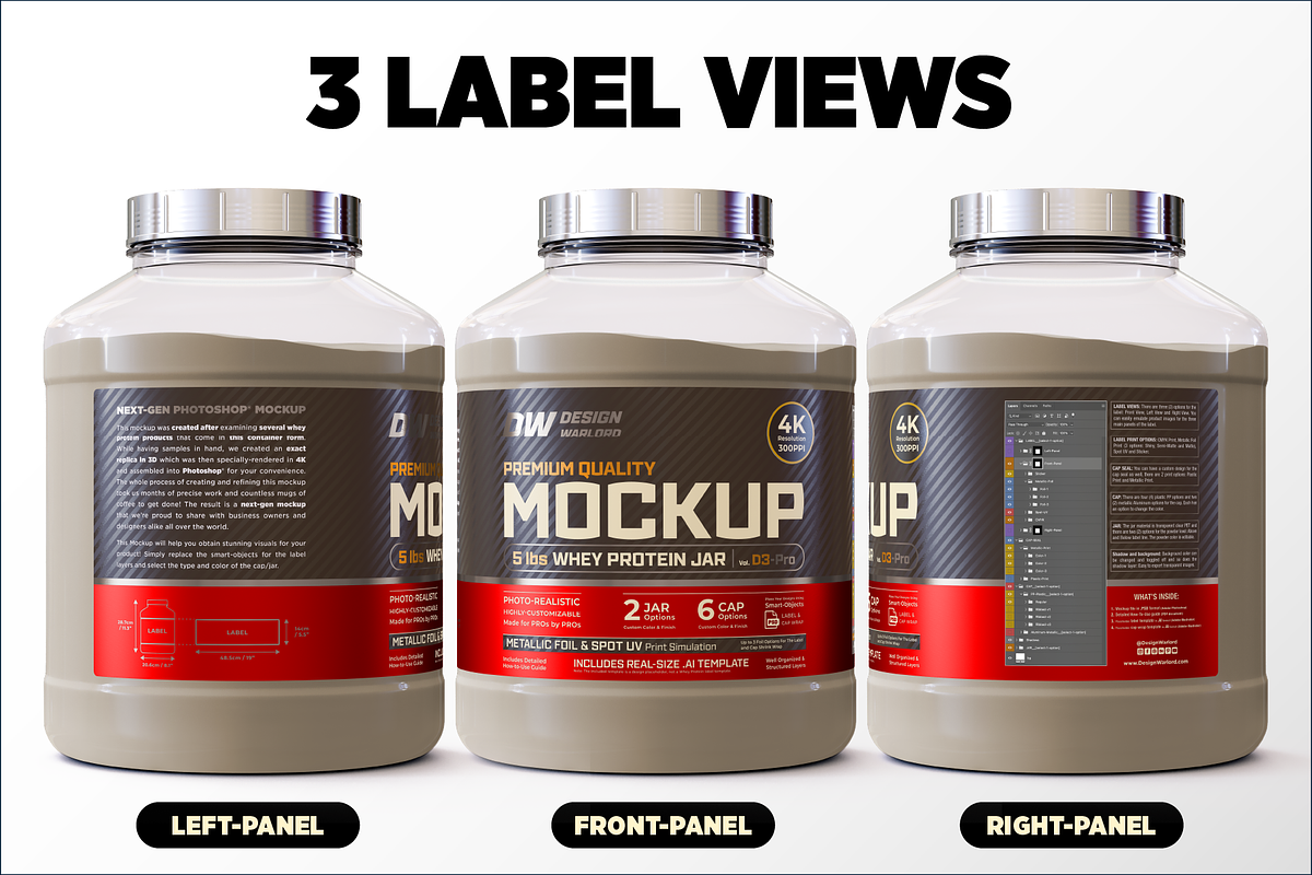 5lb Whey Protein Jar Mockup D3-Pro, a Packaging Mockup by Design Warlord (Photo 6 of 16)