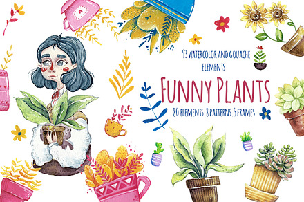 Funny Plants. Watercolor