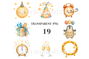 19 New Year Watercolor Clipart, a Decorative Illustration by Pati Charm Studio (Thumbnail 3 of 8)
