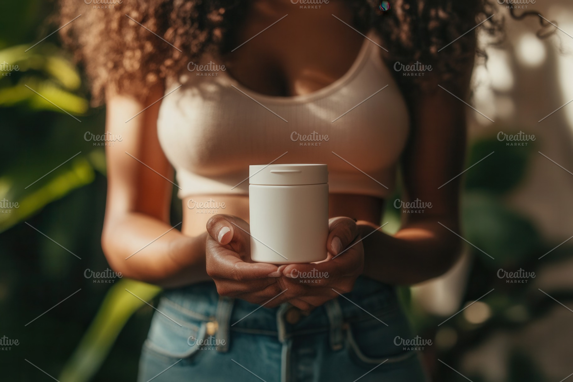Woman holds delicate cosmetic jar, a Photo by Pavel_design