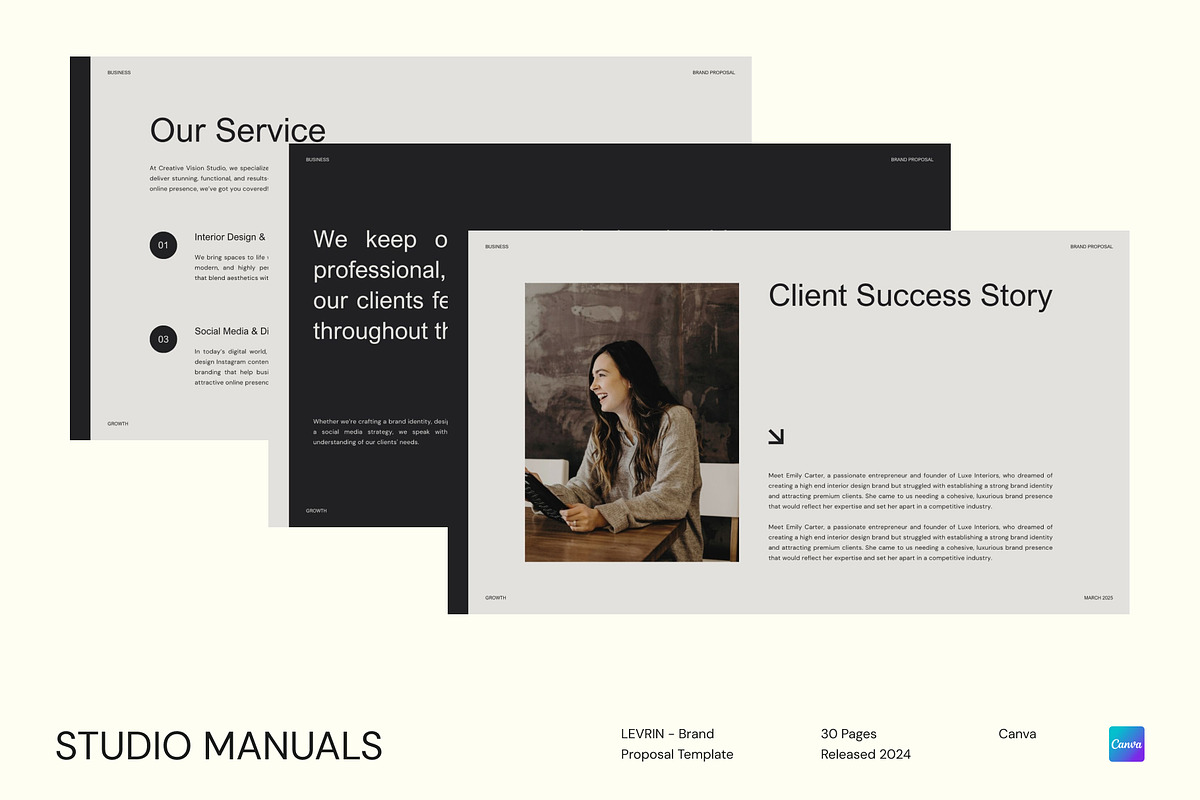 LEVRIN - Brand Proposal Template, a Social Media Template by Studio Manuals (Photo 1 of 8)