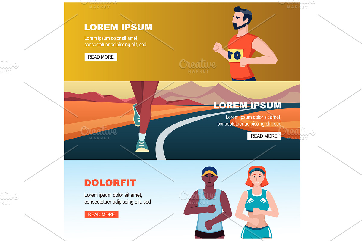 marathon runners banners. Male and, a Sport Illustration by Multigon