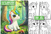 100 Cute Unicorn Coloring Pages, an Animal Illustration by Design Station (Thumbnail 1 of 4)