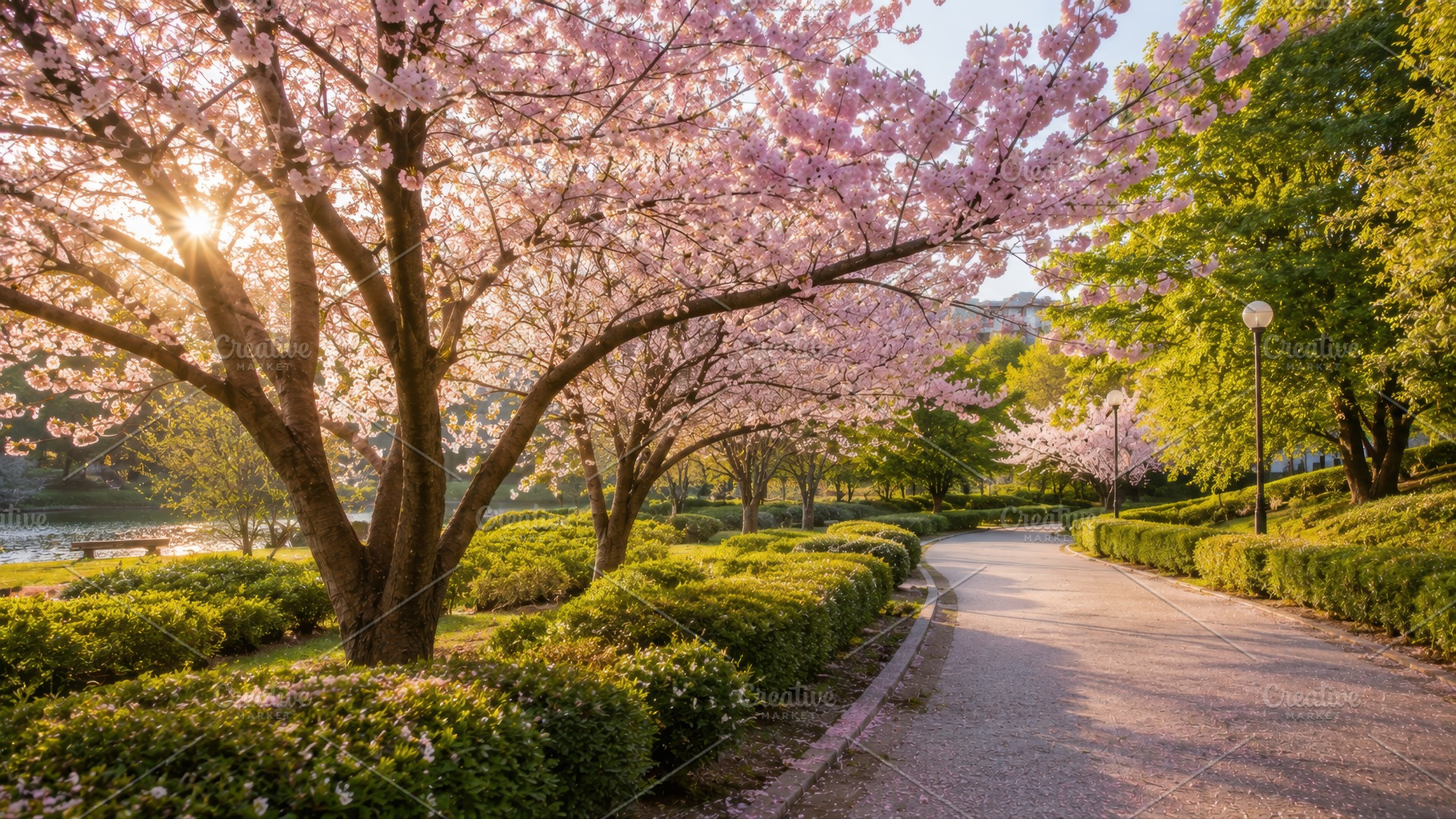 Cherry blossom trees line a path, a Photo by Beautiful things