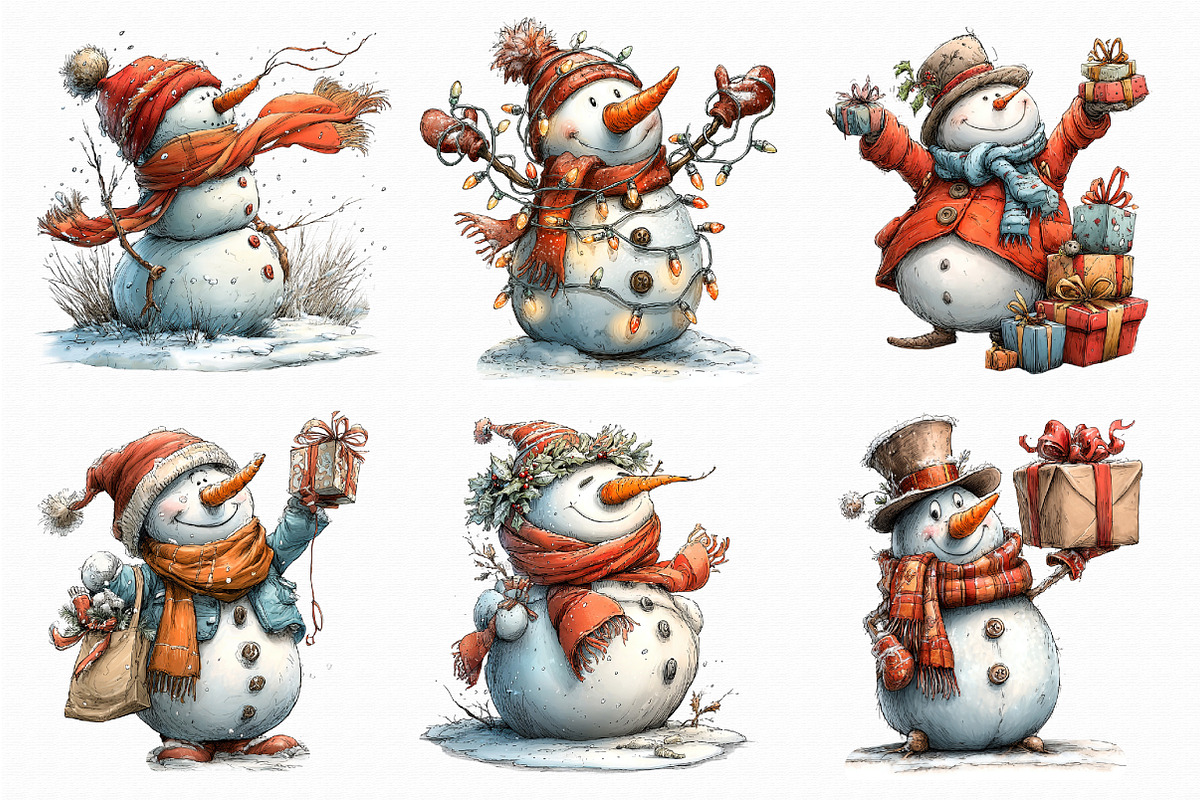 Red Christmas Snowman Clipart, an Illustration by Libby Wishes (Photo 3 of 7)