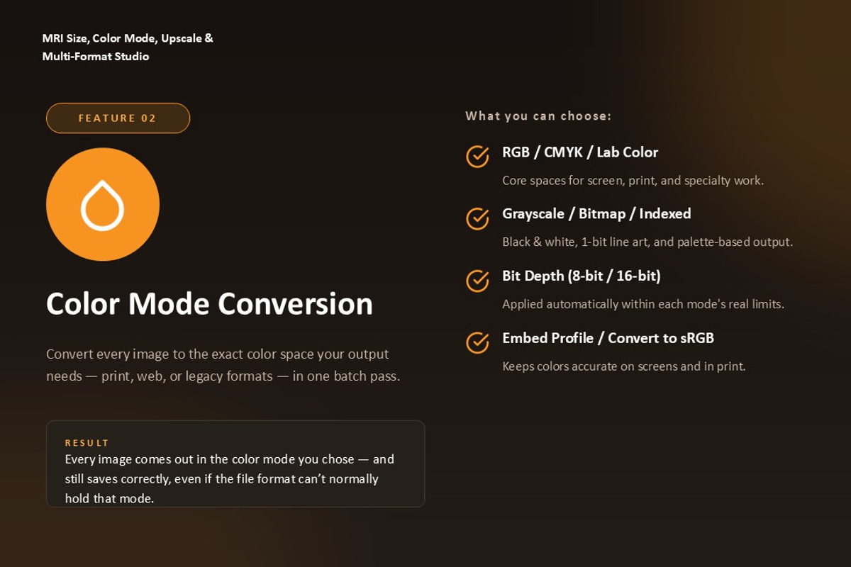 Batch Resize, Color Convert Script, a Plug-in Add-On by MRI STUDIO (Photo 5 of 11)
