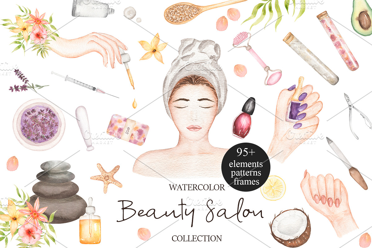 Watercolor Beauty Salon Collection, a Healthcare Illustration by MayaNavits (Photo 1 of 11)