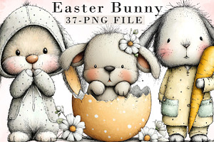 Whimsical Easter Bunny Clipart, an Illustration by Libby Wishes