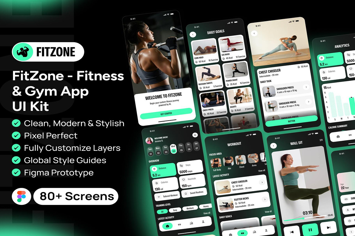 FitZone - Fitness & Gym App UI Kit, an UI Kit Template by Creative Perspective (Photo 1 of 8)