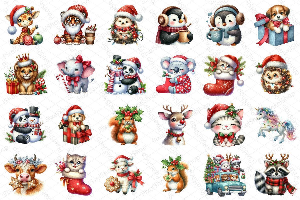 Christmas Cute Animals Clipart PNG, an Illustration by DreamPrint404 (Photo 4 of 5)